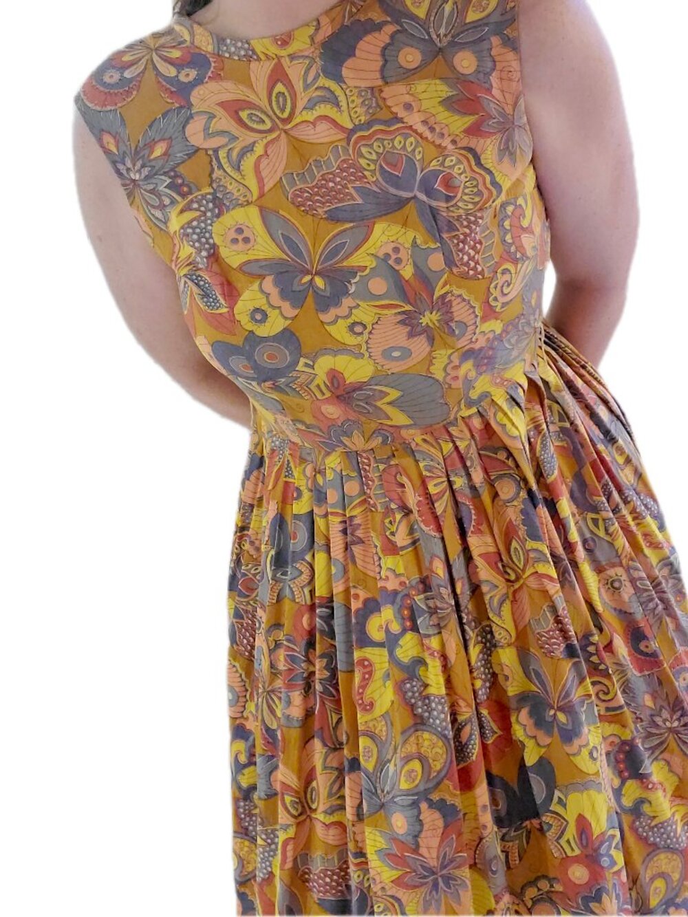 Vintage Handmade 60s Style Butterfly Dress Small